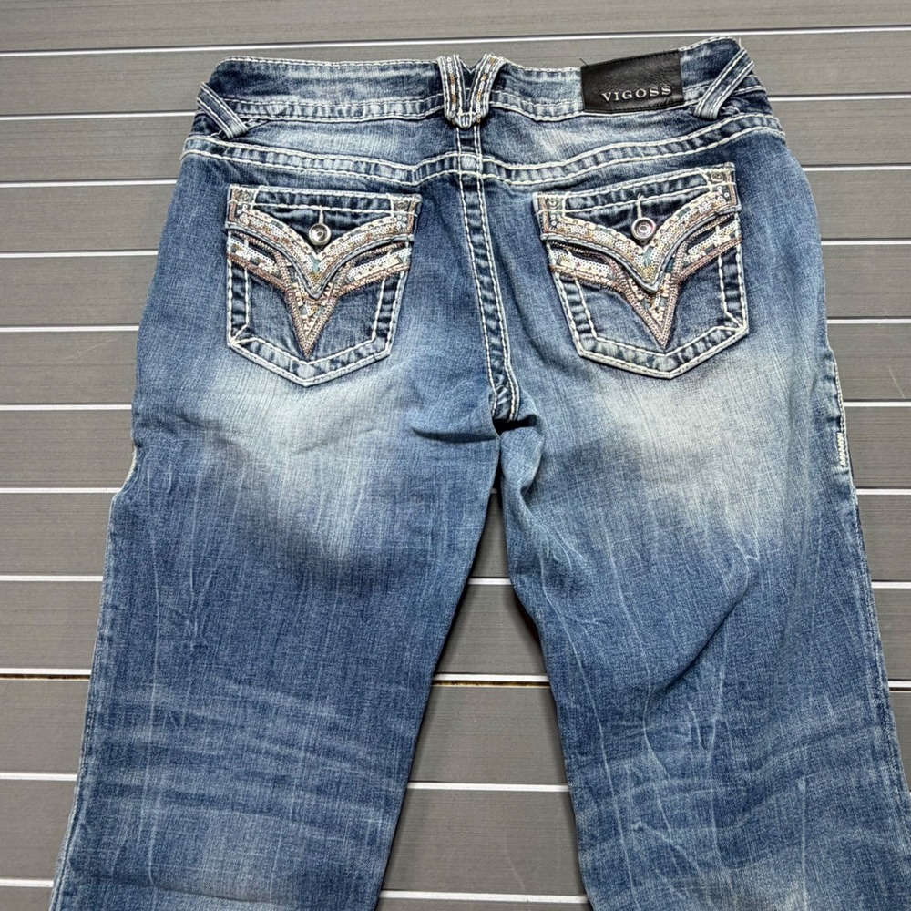 Vigoss The Dallas Capri Jeans Womens 9/10 Medium Wash Sequin Embellished Cropped